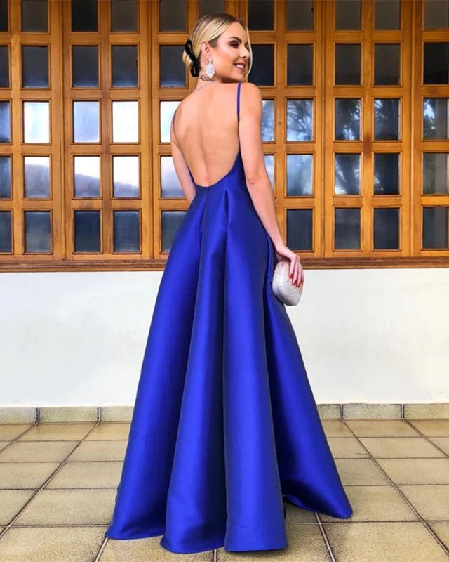 Royal Blue A-Line Sweetheart Backless Satin Prom Dress, PD2306227