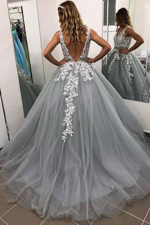 Ethereal Beauty Silver Tulle Ball Gown with White Appliques, PD2305134