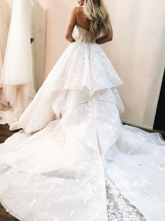 Ivory Tulle Ball Gown Wedding Dress with Strapless Sweetheart Neckline and Floral Details, WD2311038