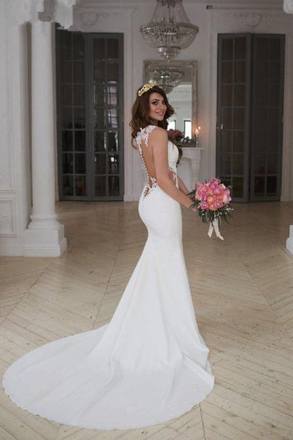 See-Through Lace Mermaid Wedding Dress with Sweep Train, WD2305094