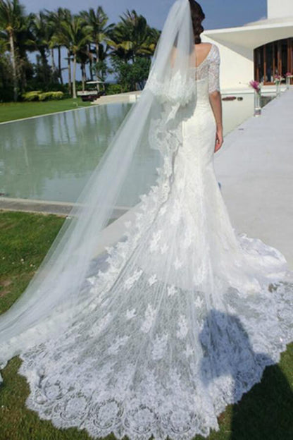 Off-the-Shoulder Half-Sleeve Mermaid Wedding Dress, WD2305093