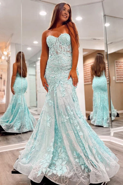 Lace Mermaid Sweetheart Long Prom Dress with Appliques