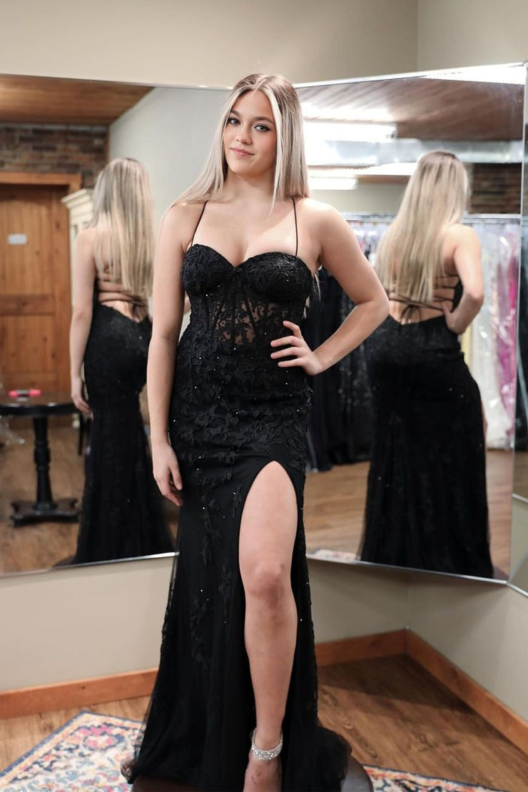 Black Mermaid Sweetheart Long Prom Dress with Slit