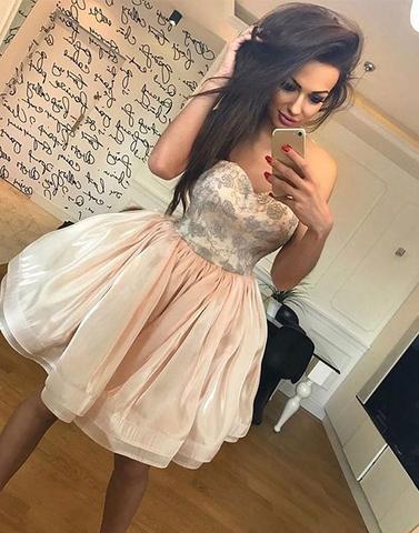 blush pink sweetheart A-line cute short homecoming dresses, HD893