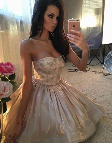 blush pink sweetheart A-line cute short homecoming dresses, HD893