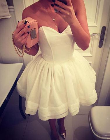 cute sweetheart white short homecoming dress, HD393