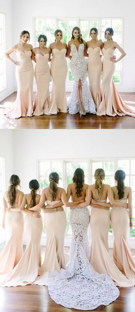 sweetheart blush pink mermaid long Bridesmaid dress, BD456