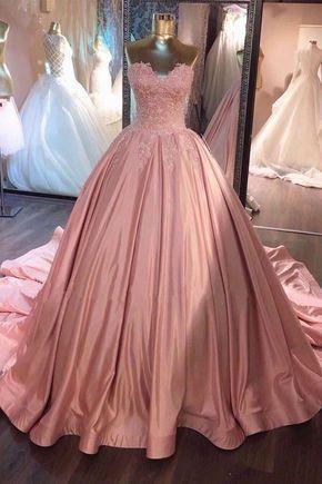 sweetheart A-line dusty pink long sweet 16 prom dress, PD2154