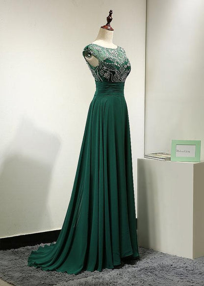 elegant chiffon formal beaded green long prom dress, PD8853