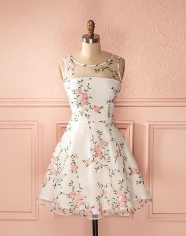 junior A-line round neck flower appliques short homecoming dress, HD254