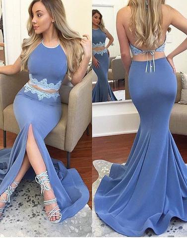 purple prom dress, two pieces prom dress, long prom dress, mermaid prom dress, side slit prom dress, BD26352