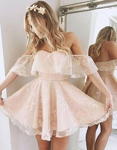 lace homecoming dress, short homecoming dress, prom dress, off shoulder homecoming dress, junior homecoming dress, BD65874