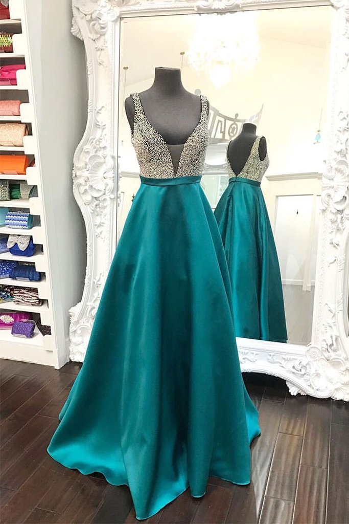 formal beaded dark green long prom dress, PD1857