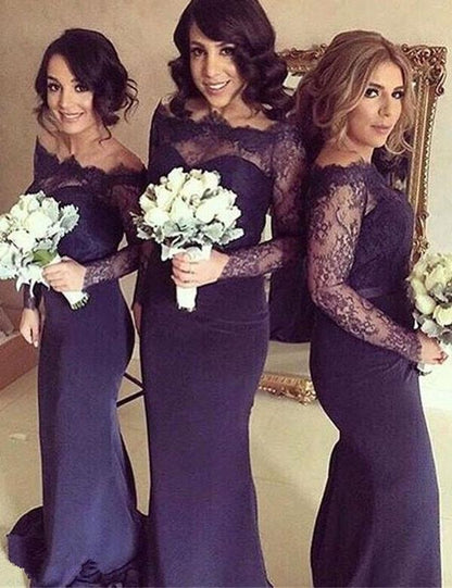 Elegant Bridesmaid Dress, Lace Top Bridesmaid Dress,Long Sleeve Bridesmaid Dress,Mermaid Bridesmaid Dress, Bridesmaid Dress, PD0017