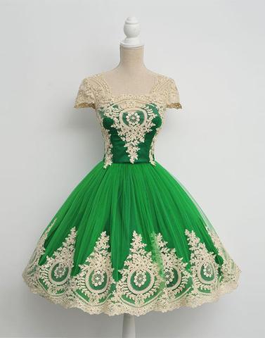 green homecoming dress, short homecoming dress, prom dress, lace appliques homecoming dress, homecoming dress, BD3904