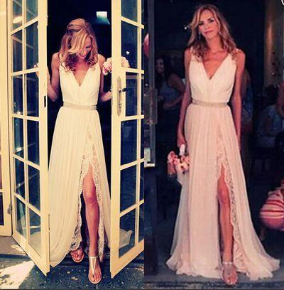 ivory prom dress, long prom dress, side slit prom dress,new bridesmaid dress, BD0010