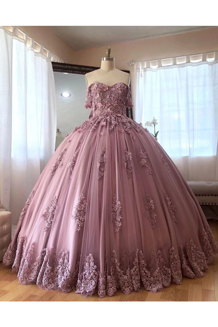 Ball Gown Off The Shoulder Tulle Quinceanera Dress With Lace Appliques, Puffy Prom Dress,JL20013