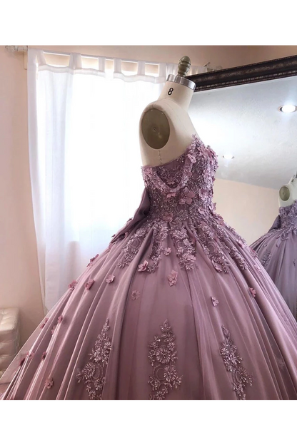 Ball Gown Off The Shoulder Tulle Quinceanera Dress With Lace Appliques, Puffy Prom Dress,JL20013