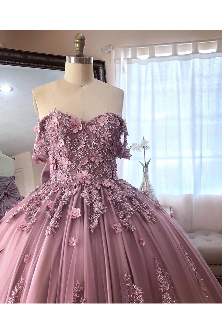 Ball Gown Off The Shoulder Tulle Quinceanera Dress With Lace Appliques, Puffy Prom Dress,JL20013