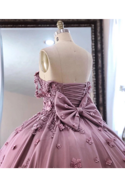 Ball Gown Off The Shoulder Tulle Quinceanera Dress With Lace Appliques, Puffy Prom Dress,JL20013