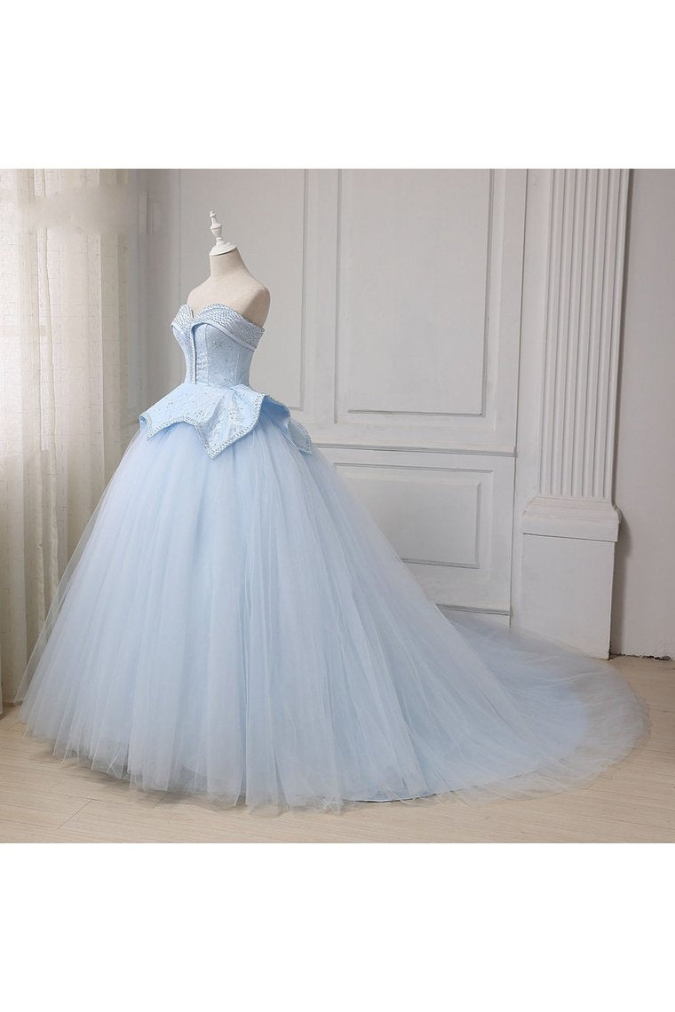 Sweetheart Ball Gown Beading Tulle Prom Dress, Court Train Quinceanera Dress,JL20018