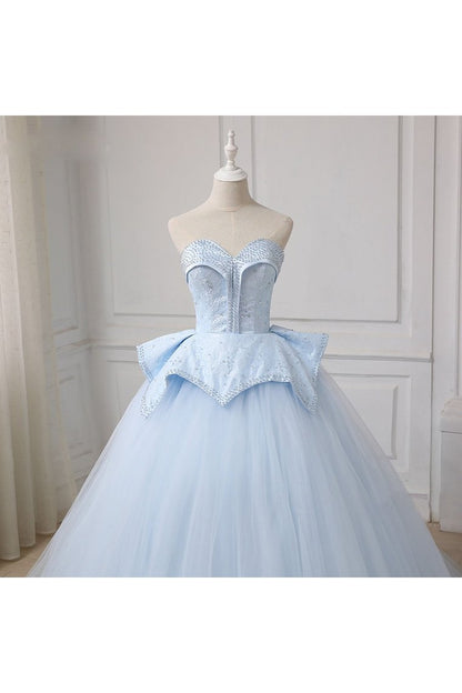 Sweetheart Ball Gown Beading Tulle Prom Dress, Court Train Quinceanera Dress,JL20018