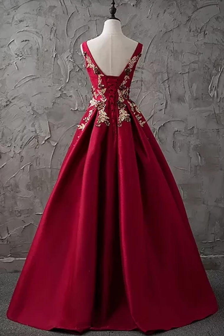 A-Line Bateau Floor-Length Sleeveless Satin Prom Dress/Evening Dress Appliques,JL20024