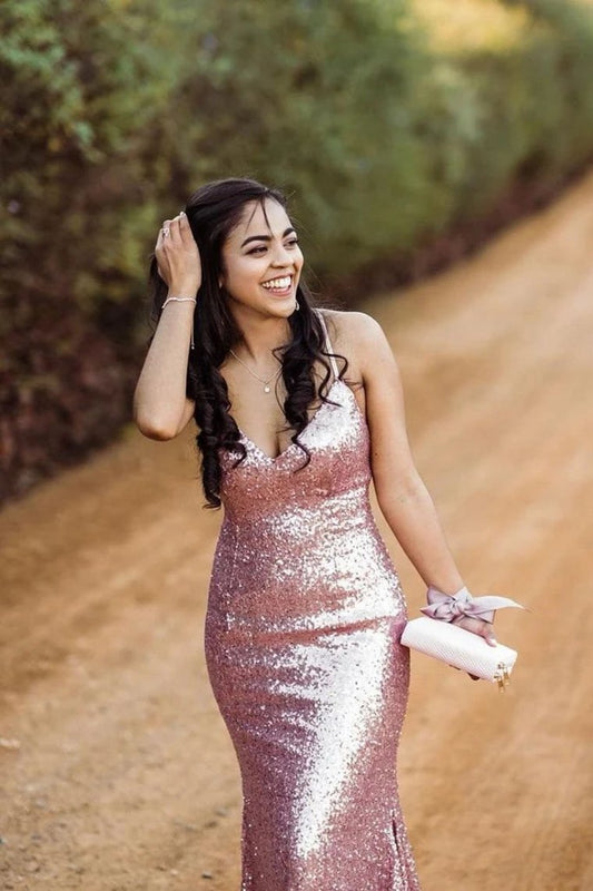 Sparkly Spaghetti Straps V Neck Prom Dresses With Sequins, Dance Dresses,JL20029