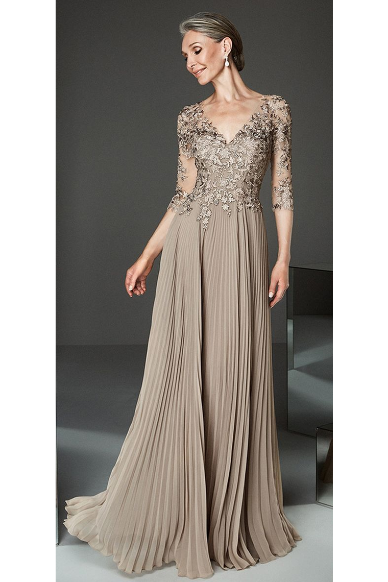 V Neck Prom Dresses A Line Chiffon With Applique Sweep Train,JL20037