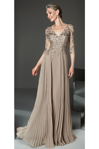 V Neck Prom Dresses A Line Chiffon With Applique Sweep Train,JL20037