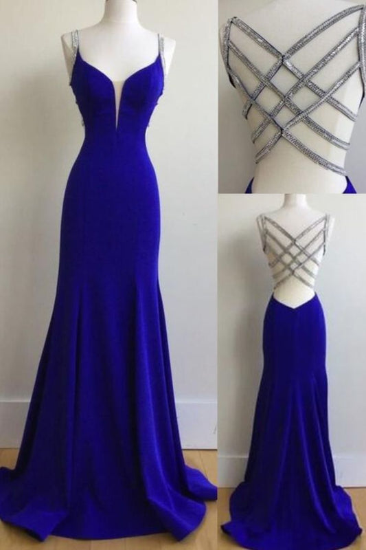 Prom Dresses Satin Mermaid With Jeweled Straps Crossed Back,JL20053