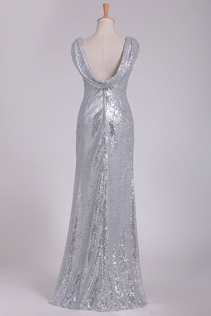 Open Back Bridesmaid Dresses Scoop Sequins Floor Length,JL20059