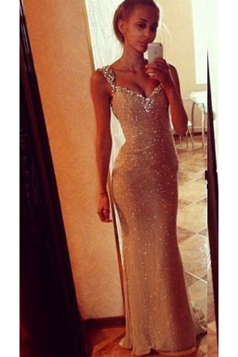 Straps Prom Dresses Sheath With Beads Floor Length Sequins,JL20067