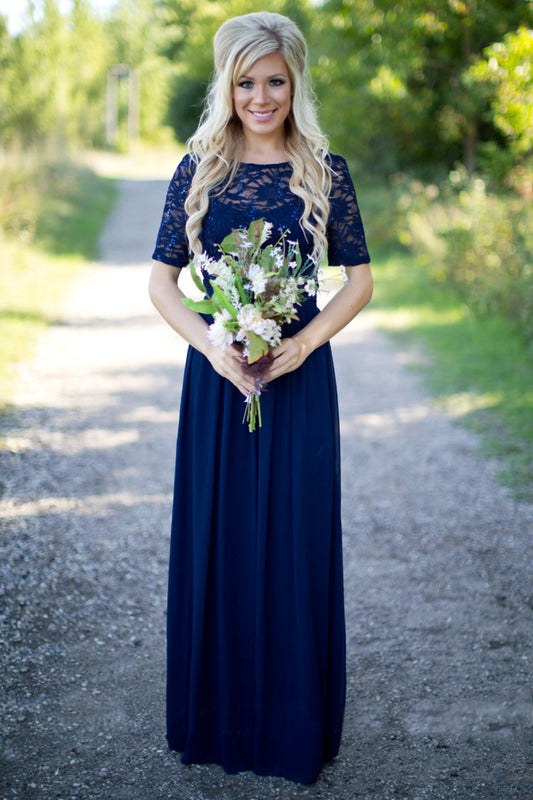 Bridesmaid Dresses Scoop A Line Chiffon & Lace Floor Length,JL20071