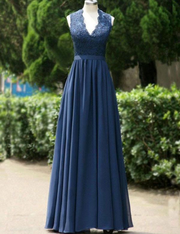 Modern Bridesmaid Dress,V-neck Bridesmaid Dress,A-line Bridesmaid Dress,Dark Blue Bridesmaid Dress, Long Bridesmaid Dress, PD0023