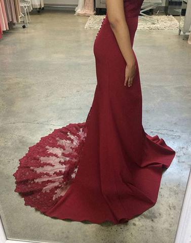 red off shoulder mermaid lace top Bridesmaid Dresses,BD41657