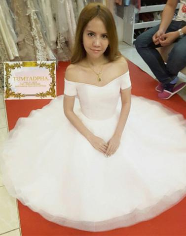 white off shoulder short tulle junior homecoming dress, BD3332