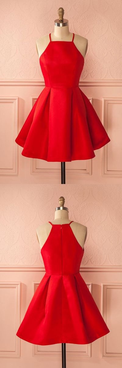 red satin A-line charming short homecoming dress, BD4845