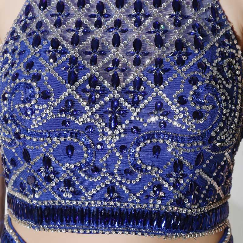 2 Pieces Royal Blue Long Prom Dresses Beaded A-Line Evening Dresses Halter Backless Formal Dresses