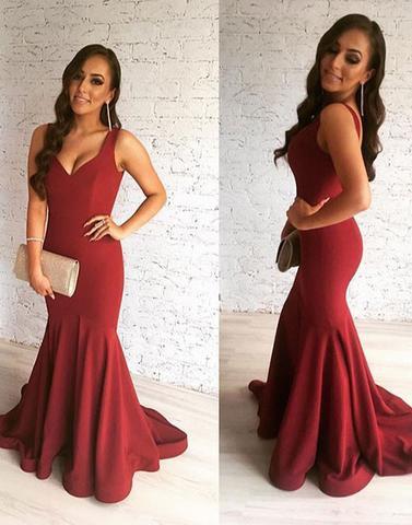 formal mermaid long burgundy prom dress, PD1301