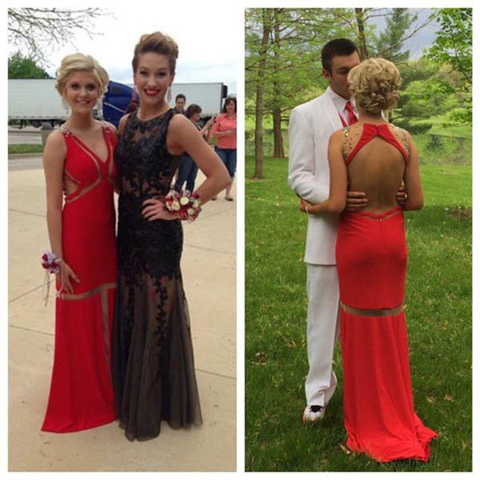 red prom dress, long prom dress, backless prom dress, open back prom dress, charming evening dress, BD135