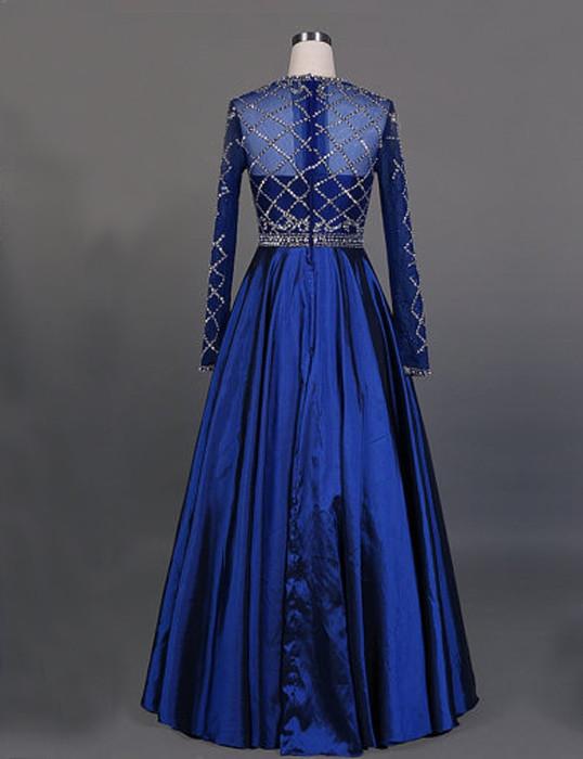 Royal Blue Long Sleeves Prom Dress - Modest A-Line Evening Dress