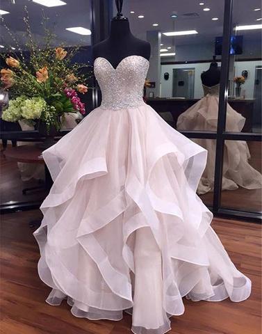 sweetheart fluffy organza formal long party dress, BD747