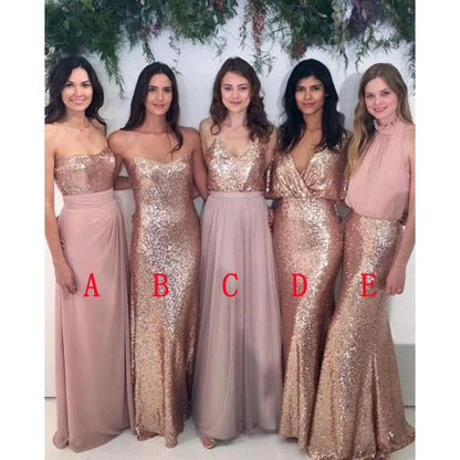 mismatched sequin sparkle long Bridesmaid Dresses, BD7541