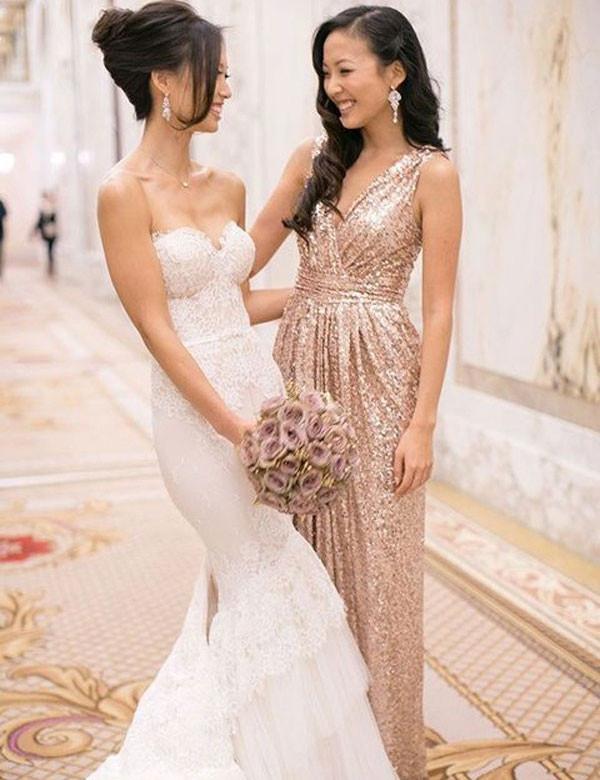 Modern Bridesmaid Dress,Seuqin Bridesmaid Dress,Charming Bridesmaid Dress,Deep V-neck Bridesmaid Dress,Gorgeous Bridesmaid Dress, PD44