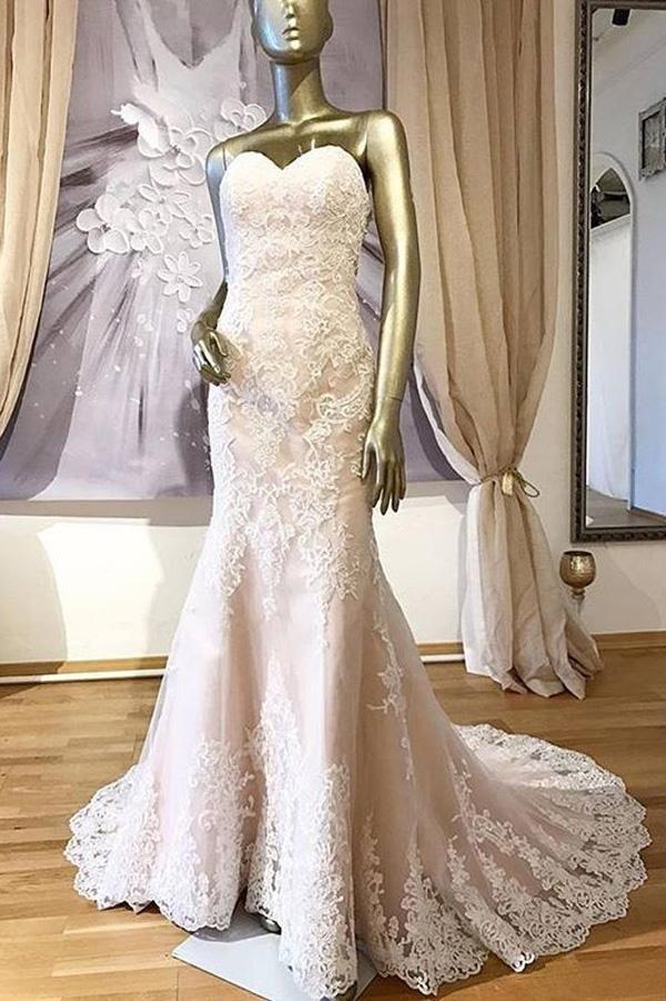 formal elegant sweetheart lace long prom dress, PD5888