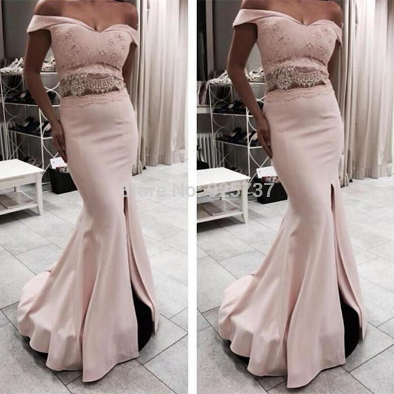 formal off shoulder mermaid side slit long prom dress, PD550