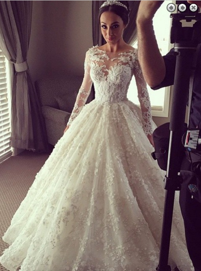 elegant modest A-line long sleeves long wedding dress, WD233