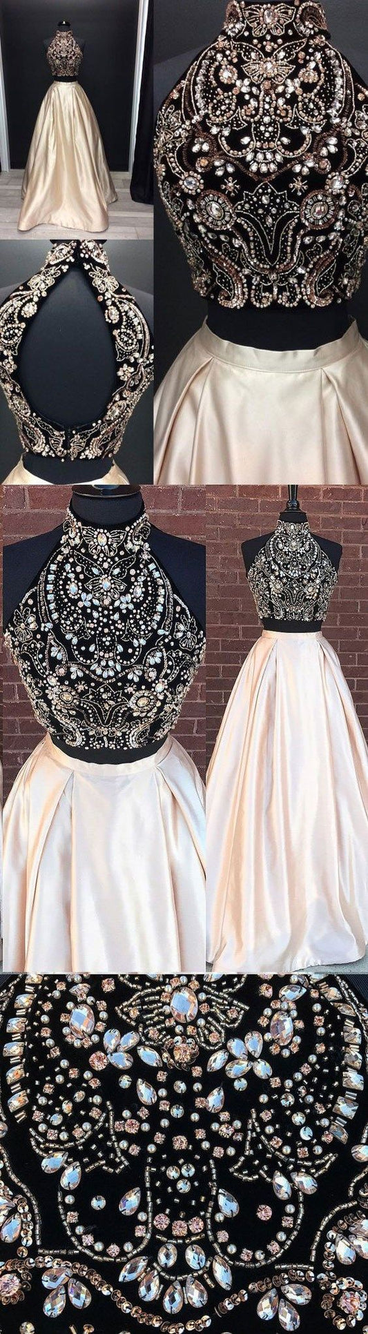 two pieces beaded A-line light pink long prom dress, BD7669