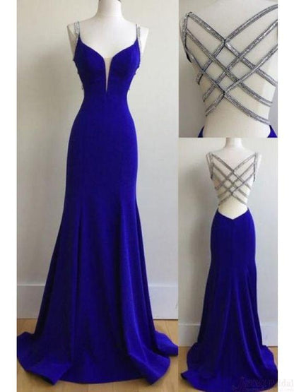 royal blue long mermaid prom dress, charming evening dress, PD4115